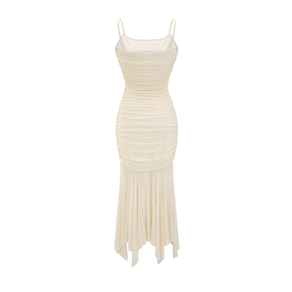 Lucia gathered mesh midi dress