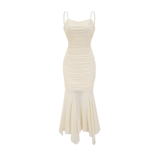 Lucia gathered mesh midi dress
