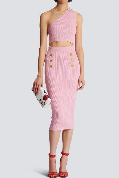 lynn One Shoulder Knit Set - Pink