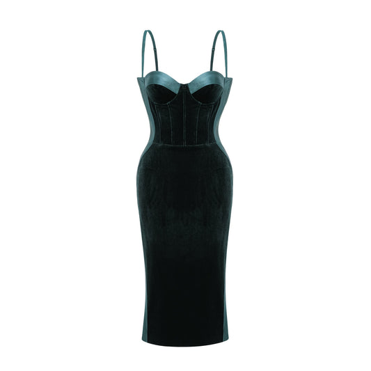 Muriel green bustier midi dress