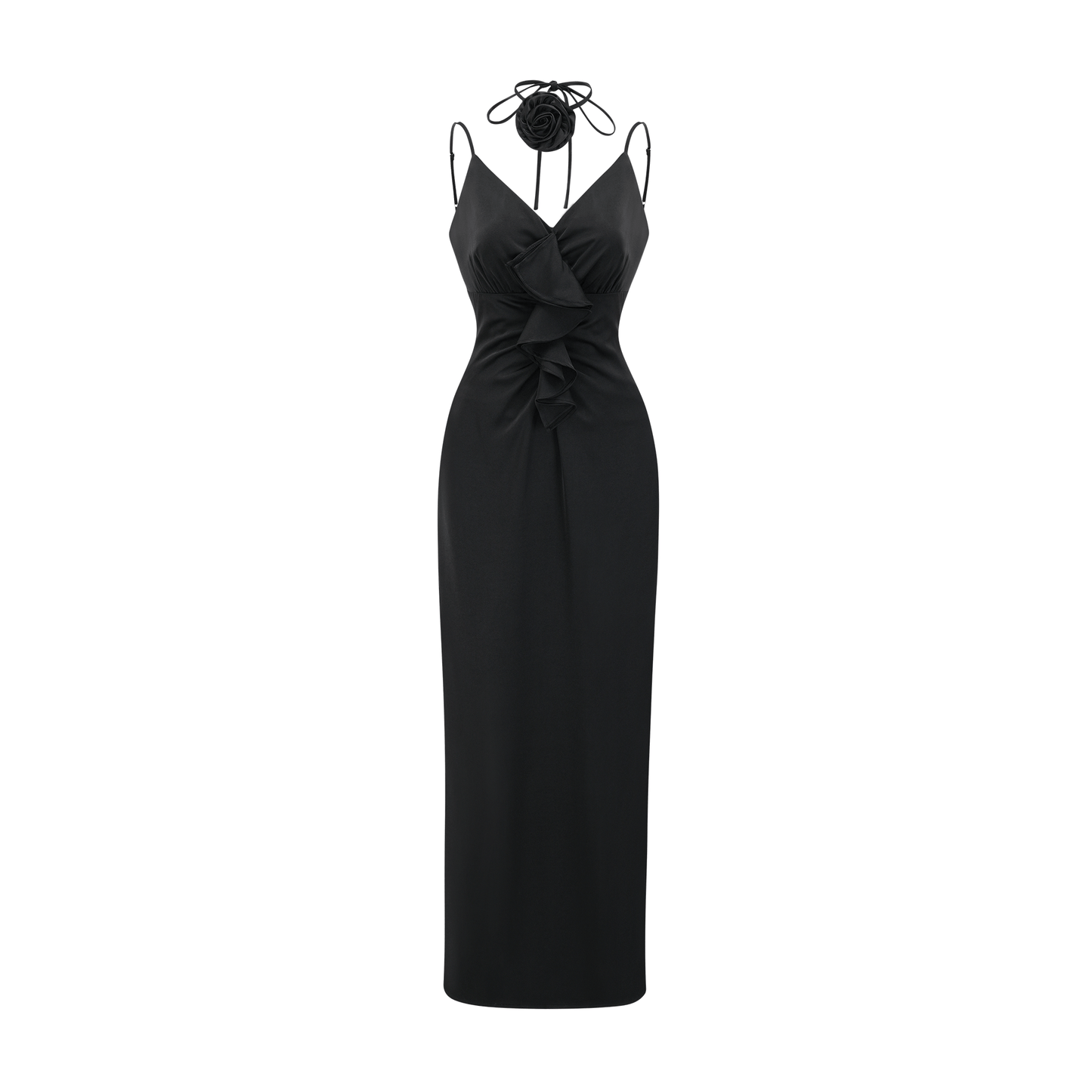 Reine black floral midi dress
