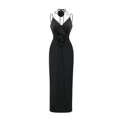 Reine black floral midi dress