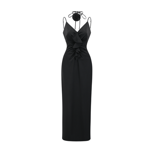 Reine black floral midi dress