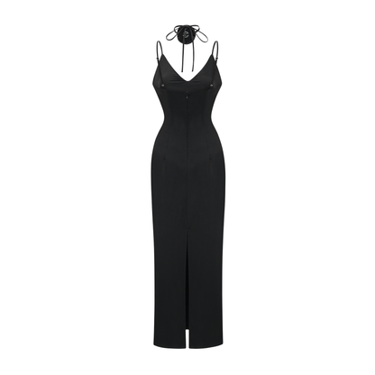 Reine black floral midi dress