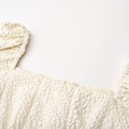 Puff-sleeve princess white dress