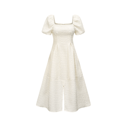 Puff-sleeve princess white dress