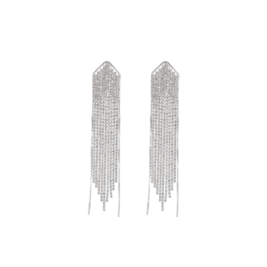 Silver-plated fringed drop earrings