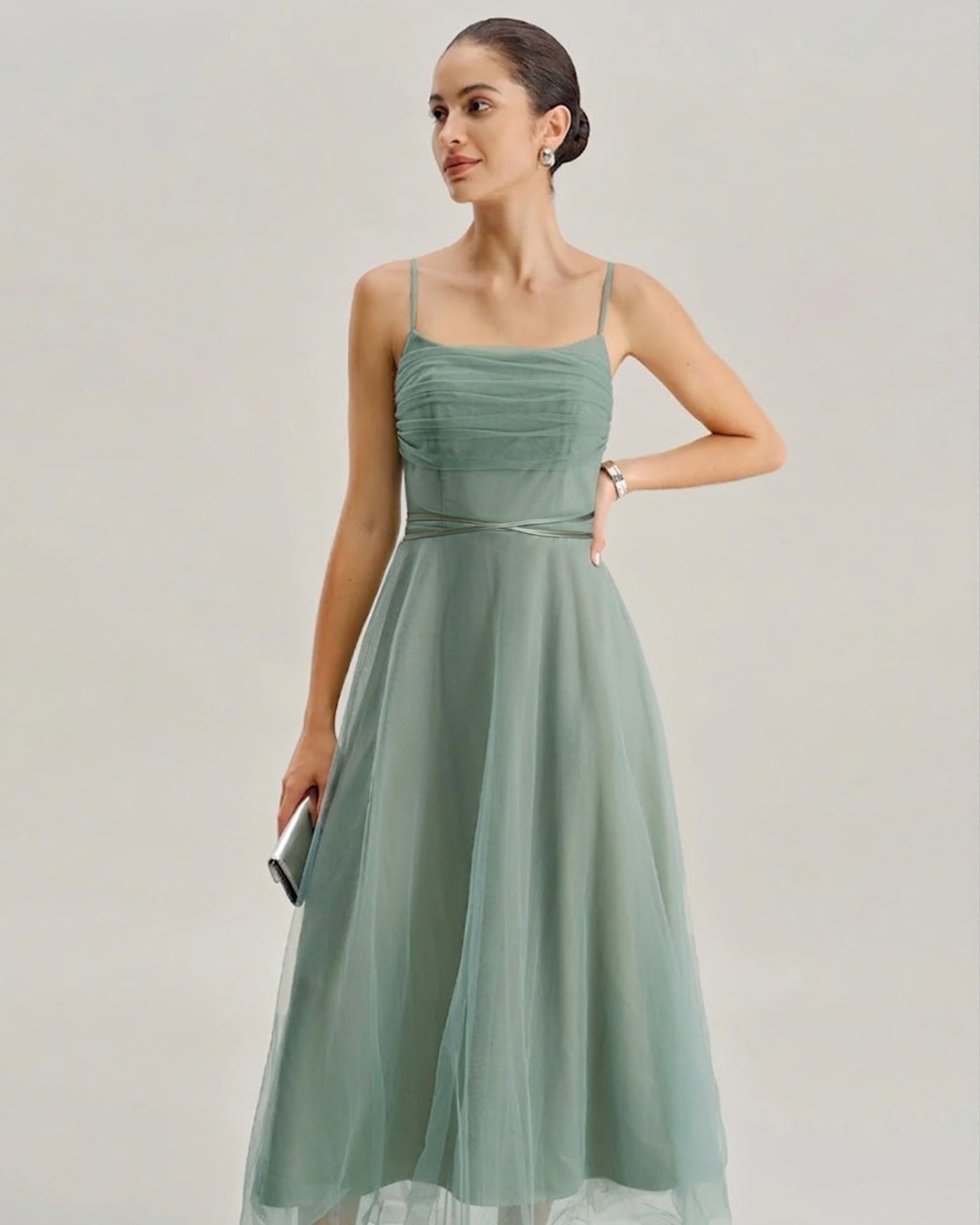 Green Mesh Flowy Slip Midi Dress