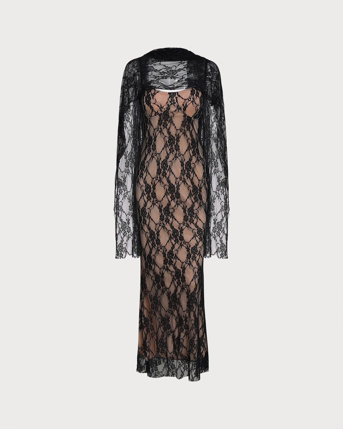 Black Lace Splicing Slip Maxi Dress