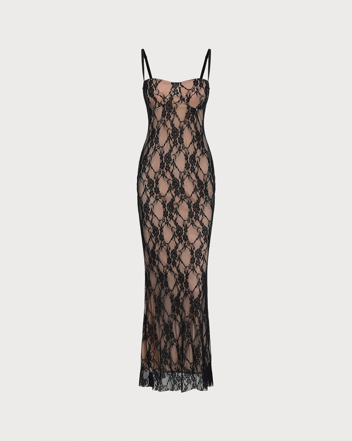 Black Lace Splicing Slip Maxi Dress