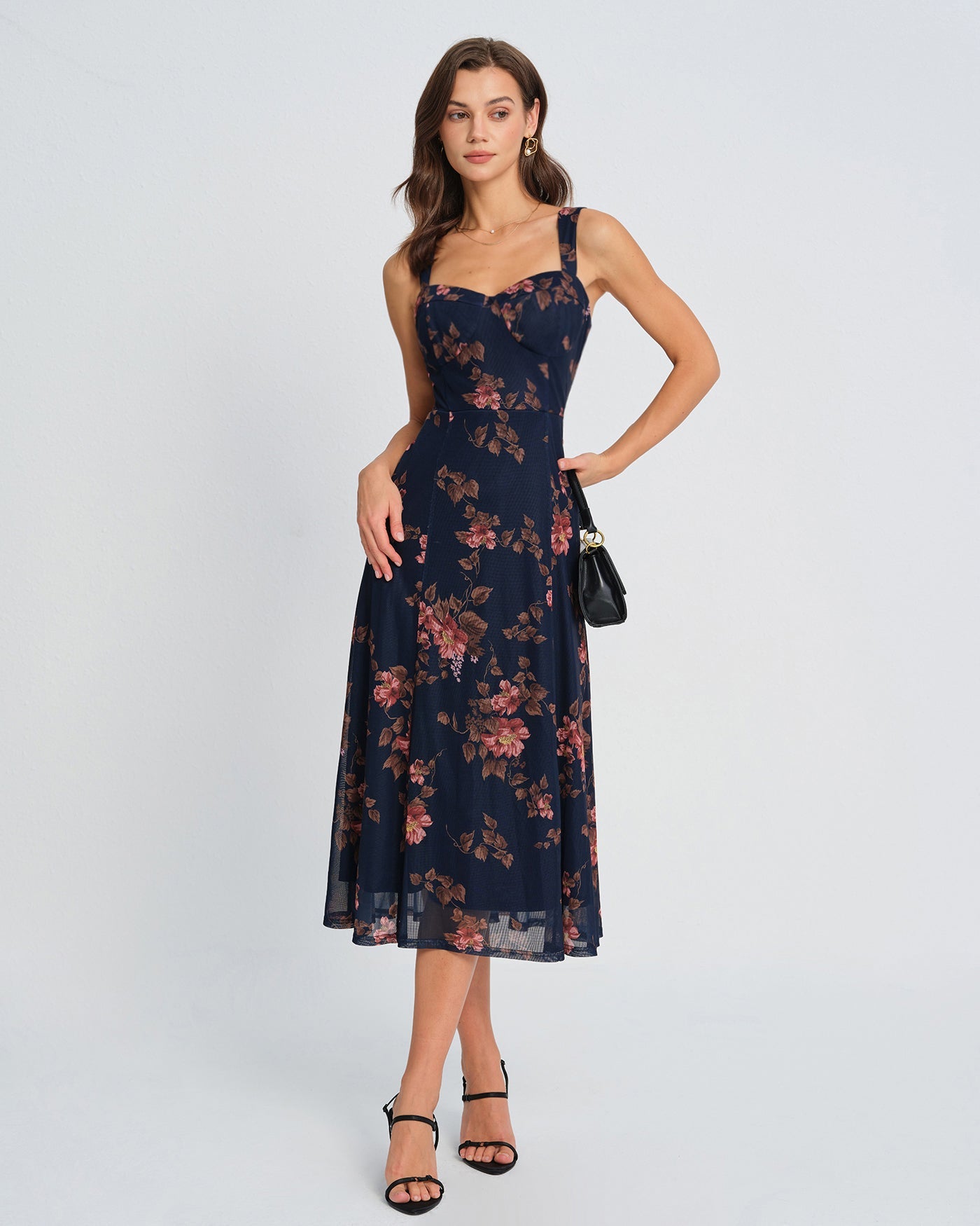 Women's Knit Polyester  Midi Dress Blue Dresses - RIHOAS