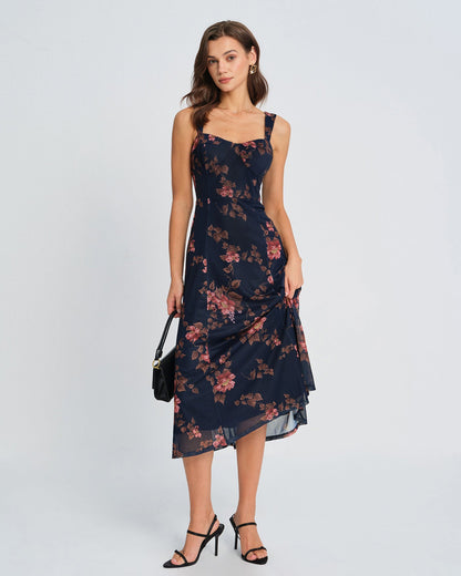 Blue Floral Slip Midi Dress