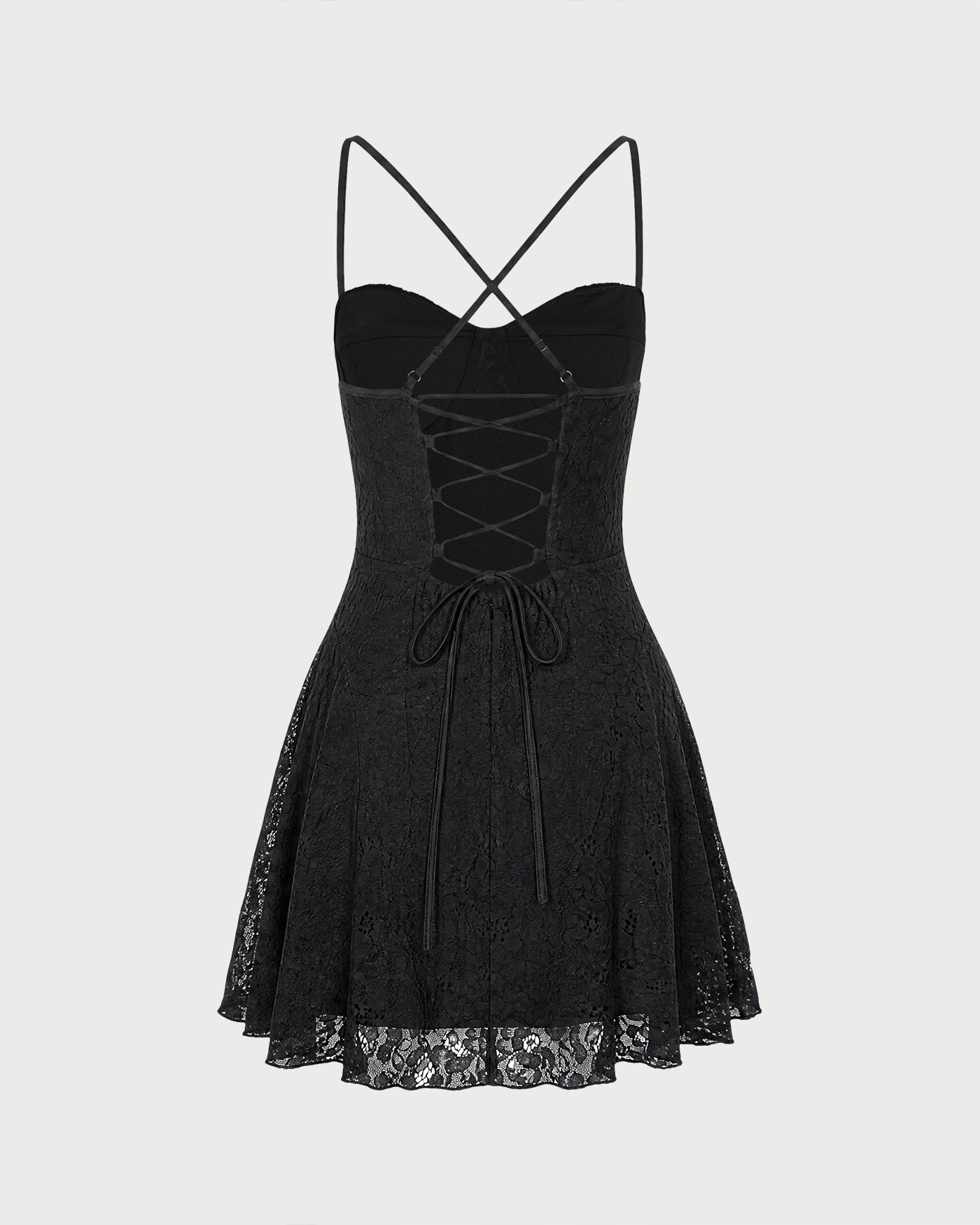 Black Sweetheart Neck Lace Mini Dress