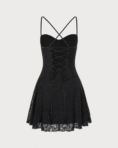 Black Sweetheart Neck Lace Mini Dress