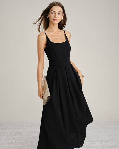Black Ruched Slip A-Line Maxi Dress