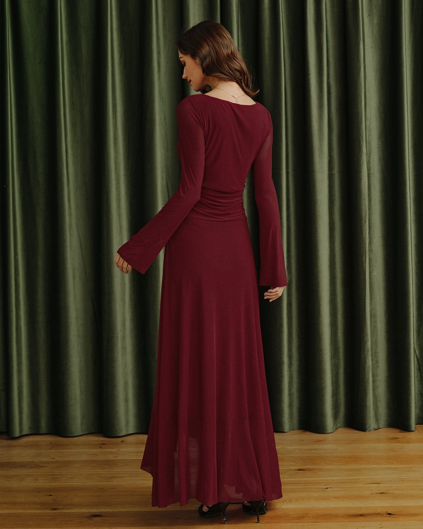 Red Boat Neck Maxi Dress