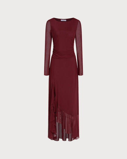Red Boat Neck Maxi Dress