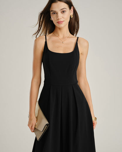 Black Ruched Slip A-Line Maxi Dress