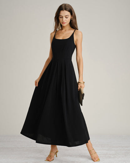 Black Ruched Slip A-Line Maxi Dress