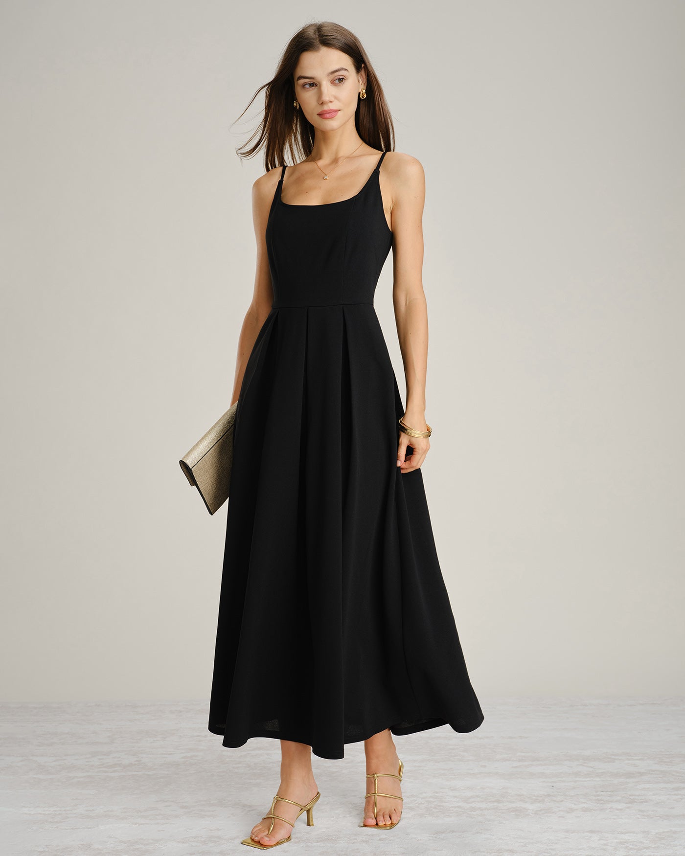 Black Ruched Slip A-Line Maxi Dress