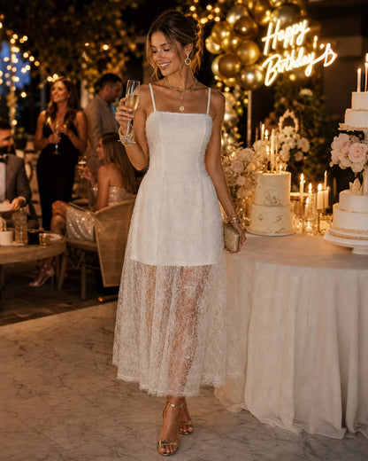 Apricot Sheer Lace Slip Maxi Dress