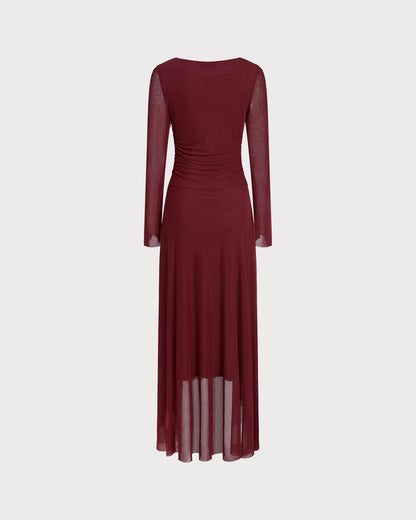 Red Boat Neck Maxi Dress