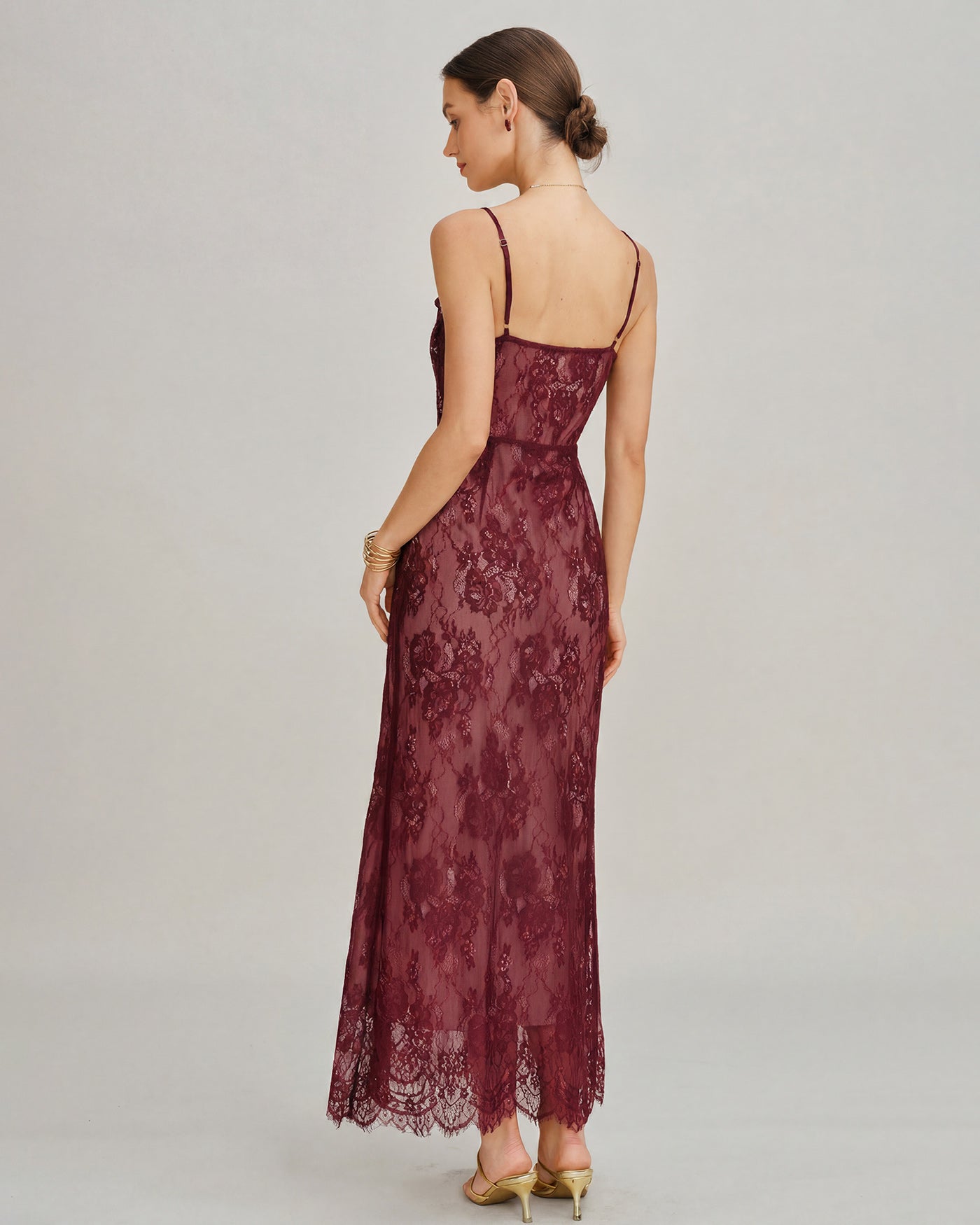 Wine Red Lace Slip Maxi Dress