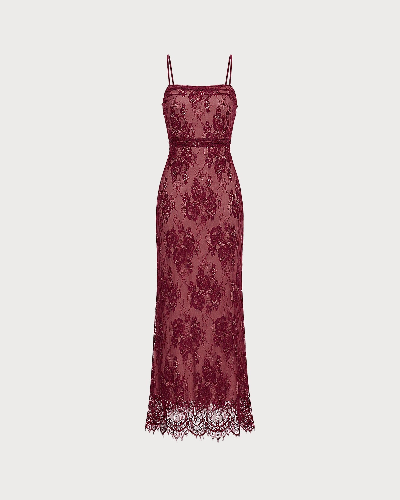 Wine Red Lace Slip Maxi Dress