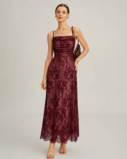 Wine Red Lace Slip Maxi Dress