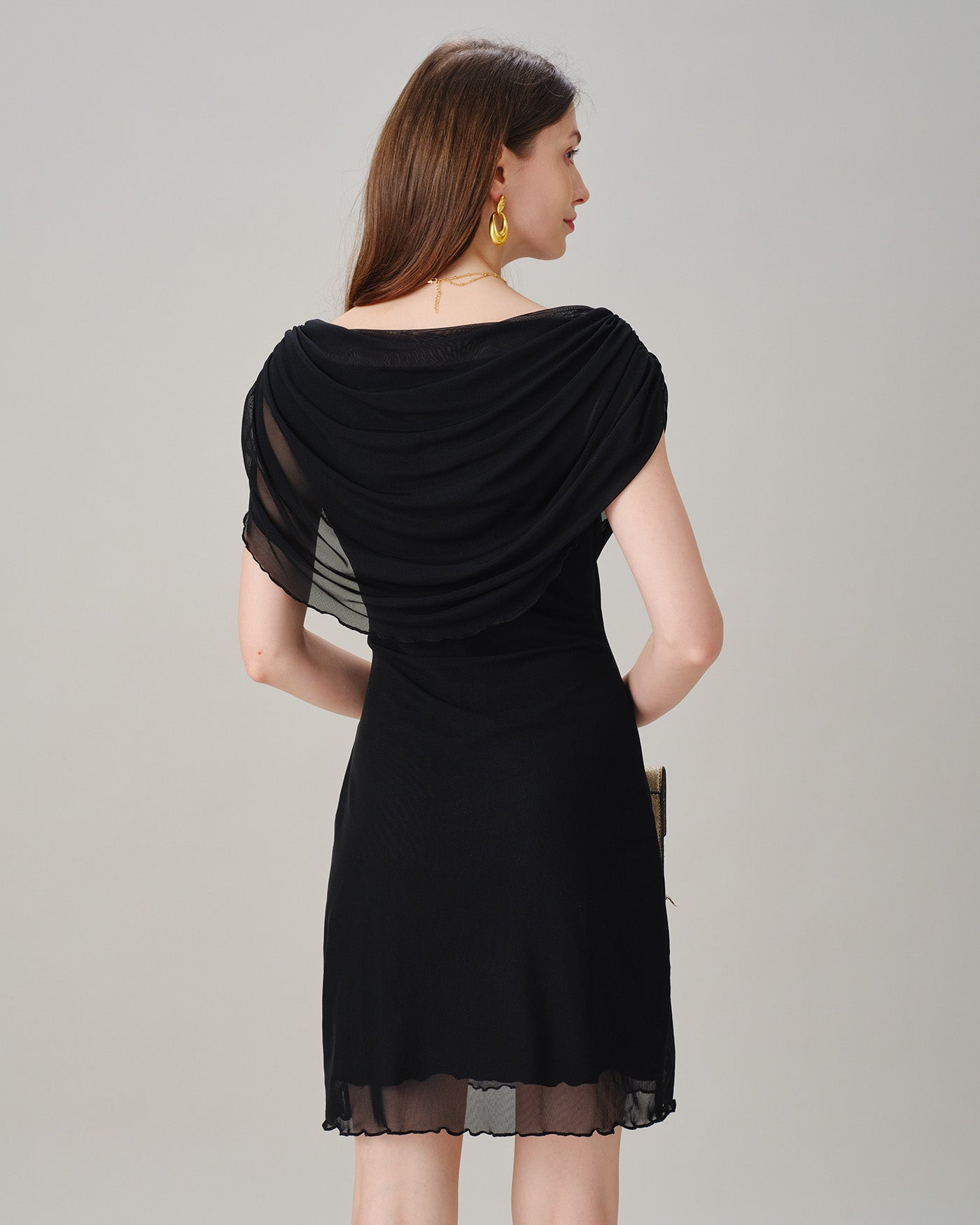 Black Cowl Neck Sleeveless Mini Dress