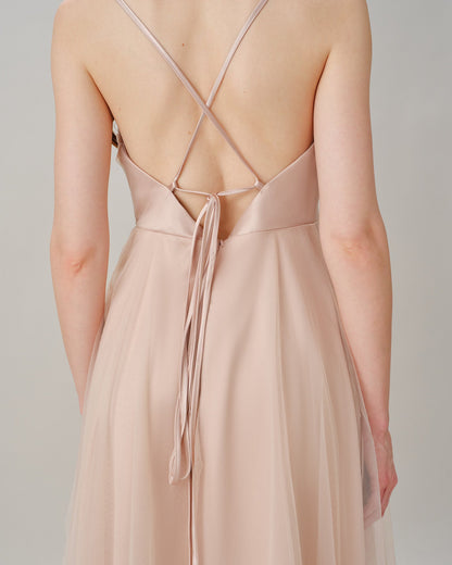 Apricot Pleated Flowy Slip Midi Dress
