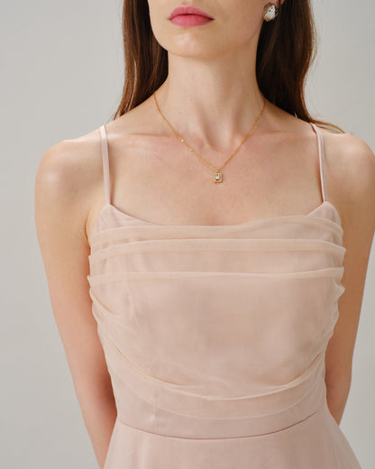 Apricot Pleated Flowy Slip Midi Dress