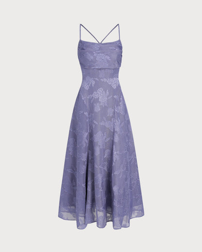 Blue Jacquard Slip Maxi Dress