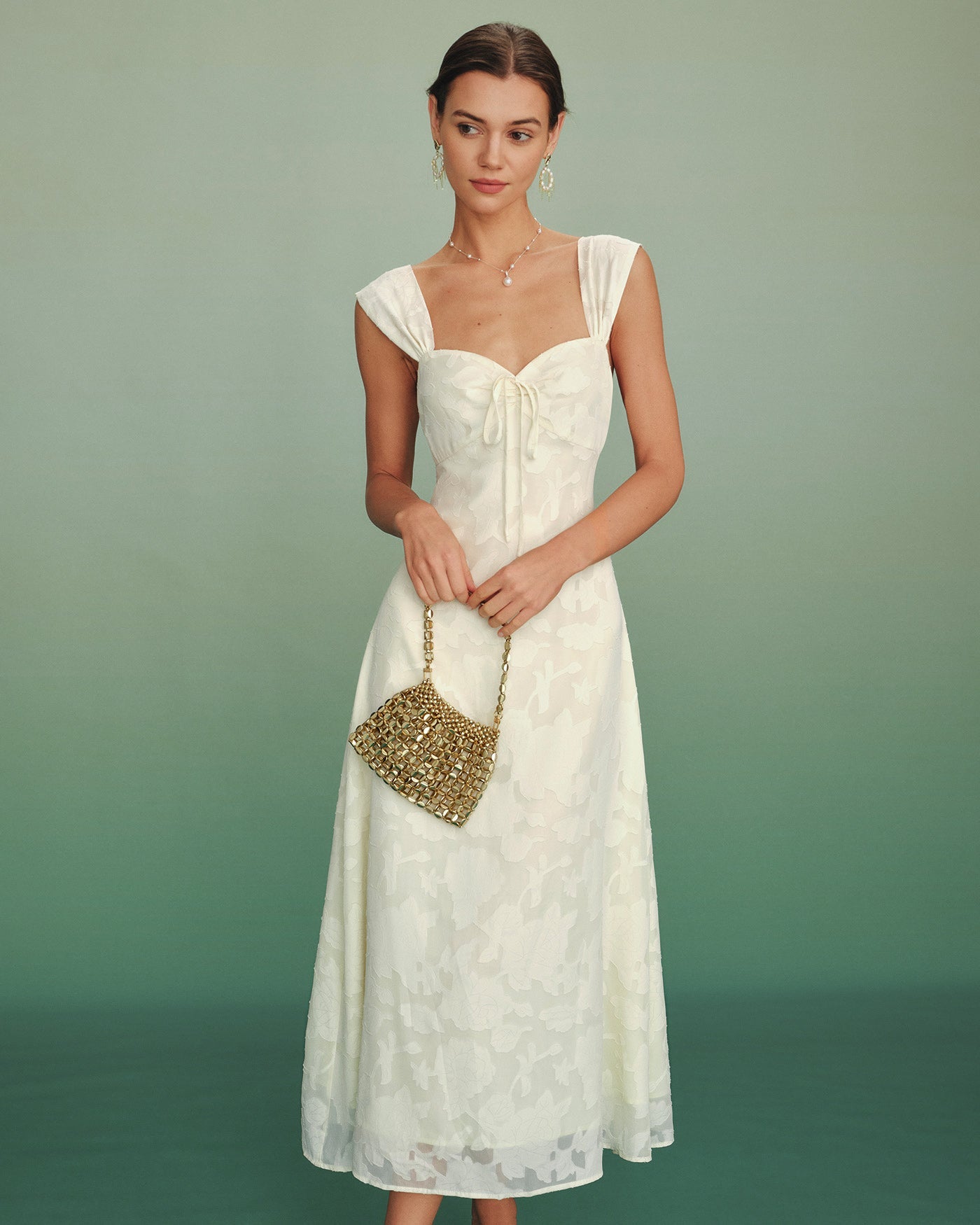 Apricot Jacquard Slip A-Line Maxi Dress