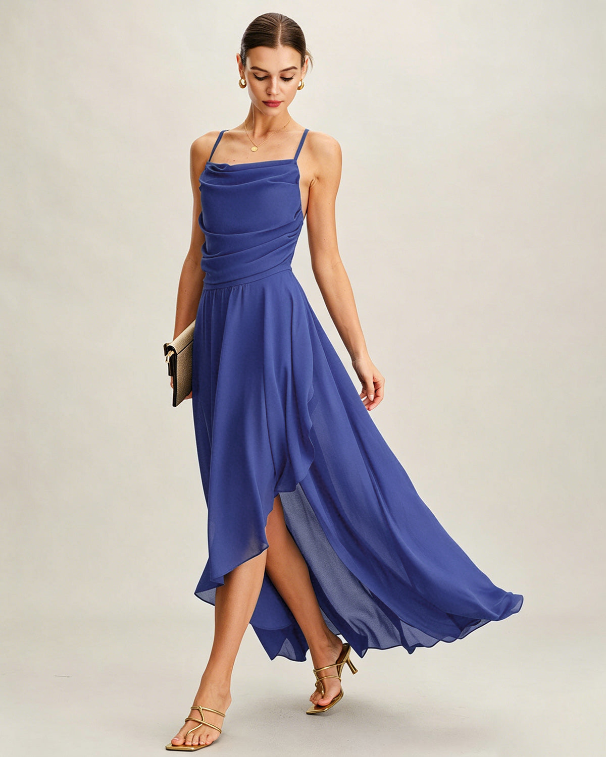 Women's Woven Polyester Maxi Dress Blue Dresses - RIHOAS