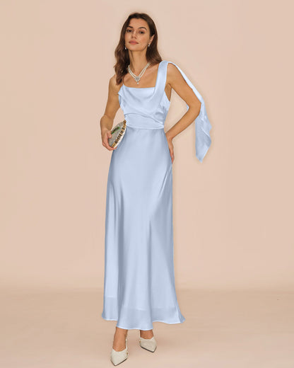 Women's Woven Polyester Maxi Dress Blue Dresses - RIHOAS