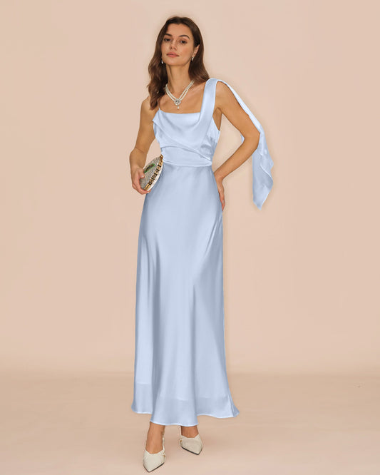 Women's Woven Polyester Maxi Dress Blue Dresses - RIHOAS