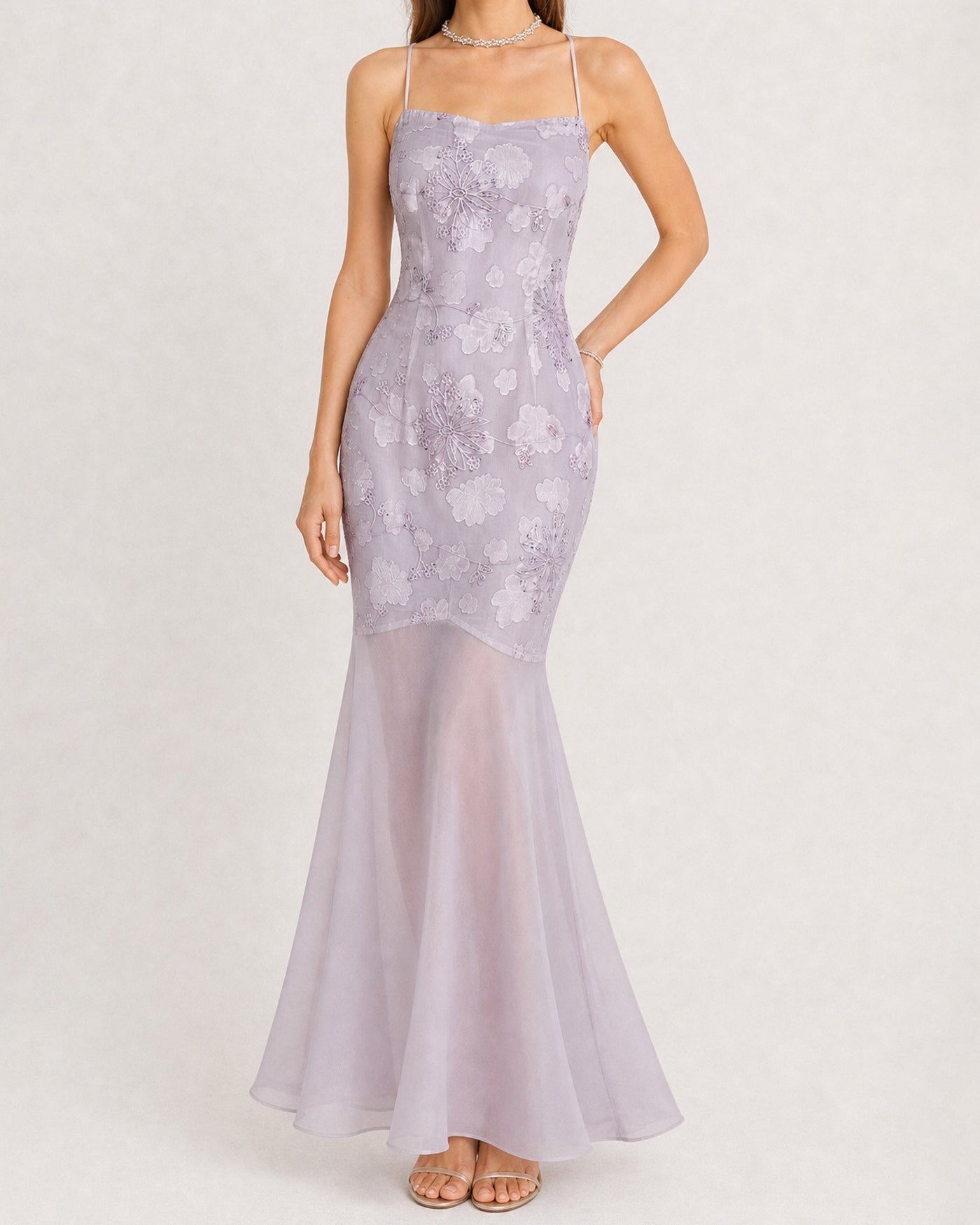 Purple Sequins Jacquard Slip Maxi Dress