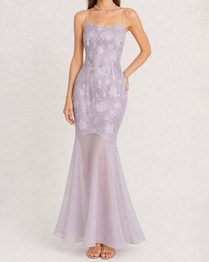 Purple Sequins Jacquard Slip Maxi Dress