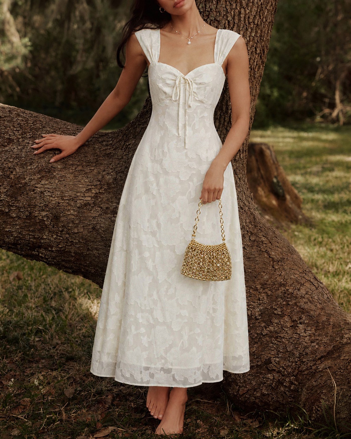 Apricot Jacquard Slip A-Line Maxi Dress