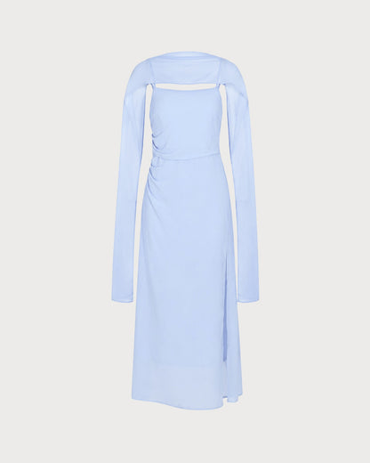 Blue Cowl Neck Strap Chiffon Maxi Dress
