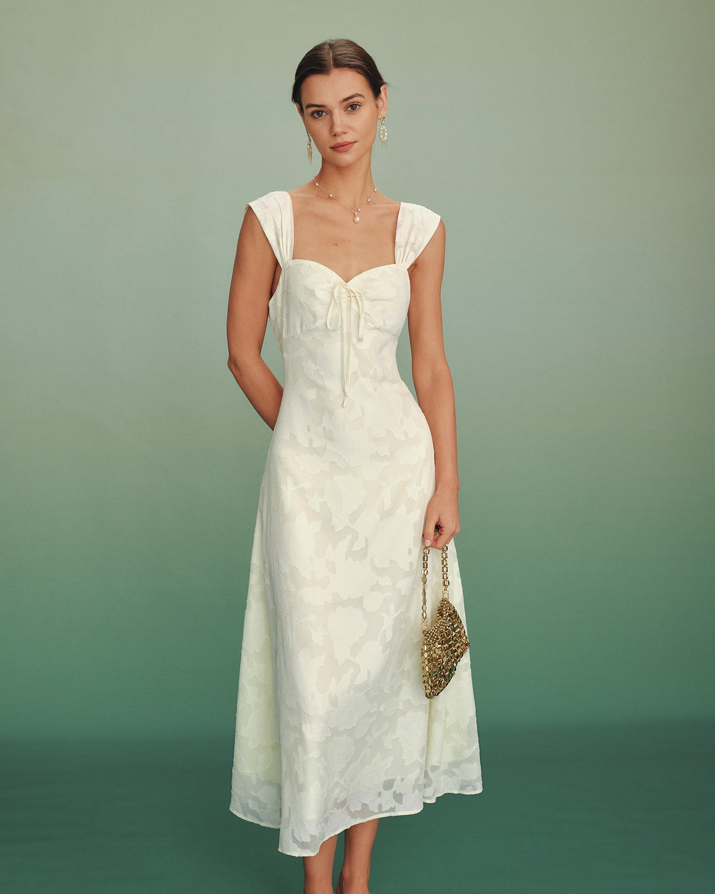 Apricot Jacquard Slip A-Line Maxi Dress