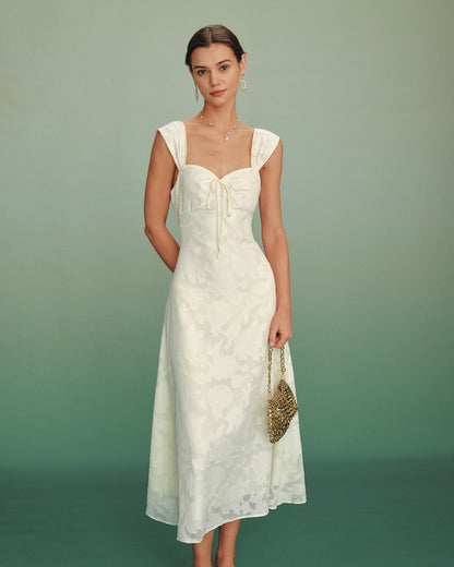 Apricot Jacquard Slip A-Line Maxi Dress