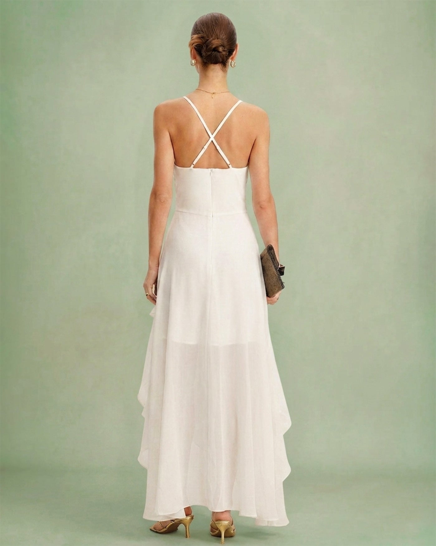 Beige X Cross Slip Chiffon Maxi Dress