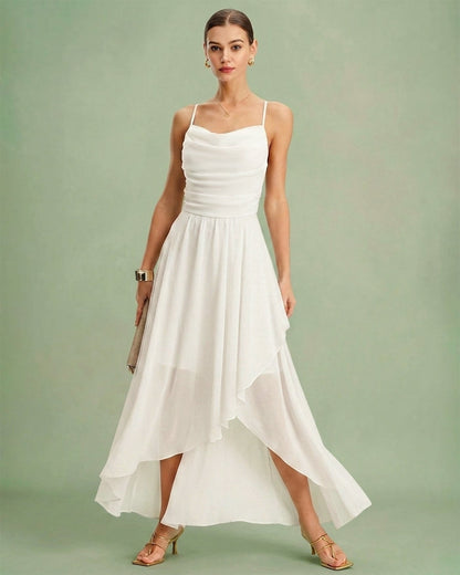 Beige X Cross Slip Chiffon Maxi Dress