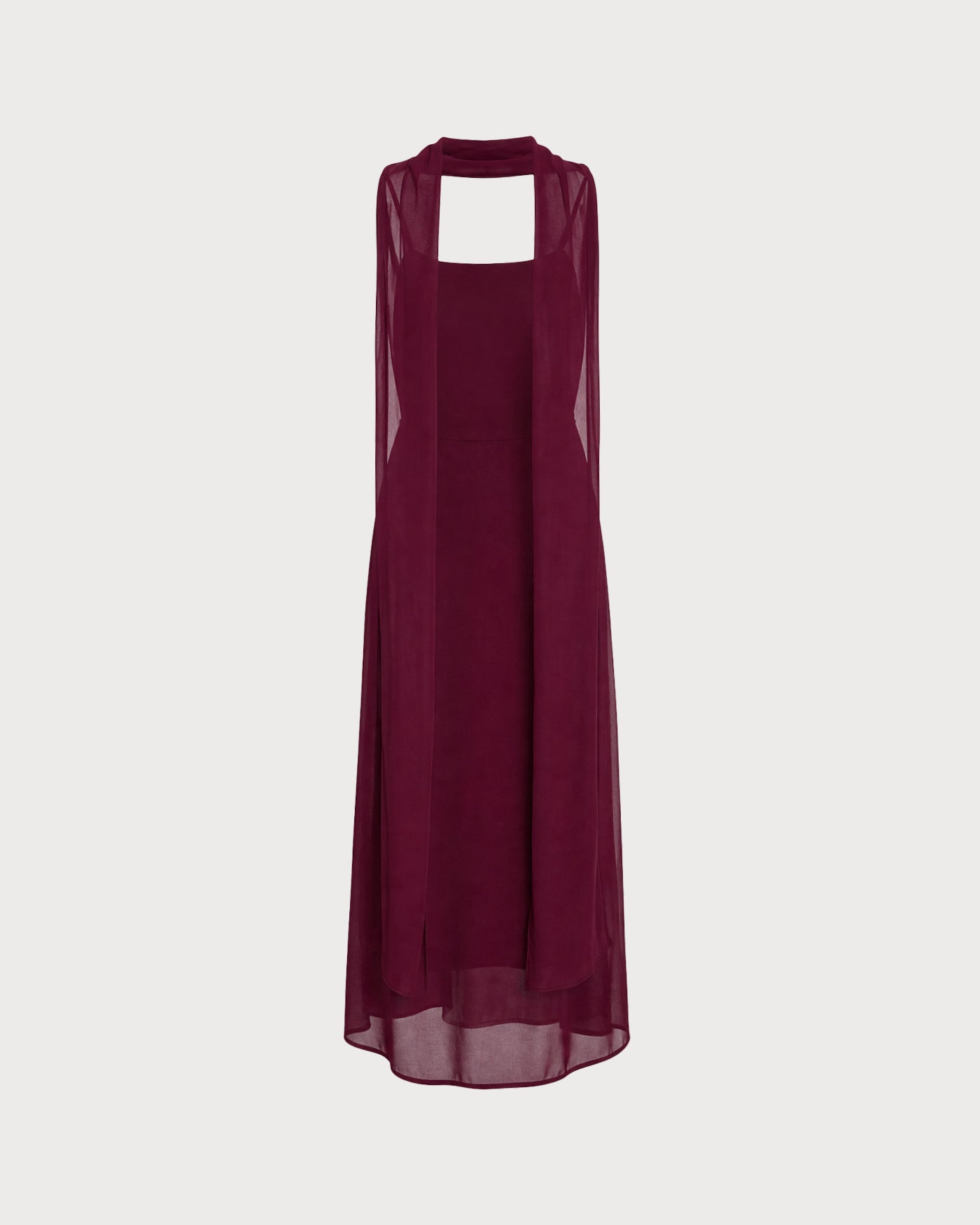 Wine Red Cowl Neck Tie Chiffon Maxi Dress