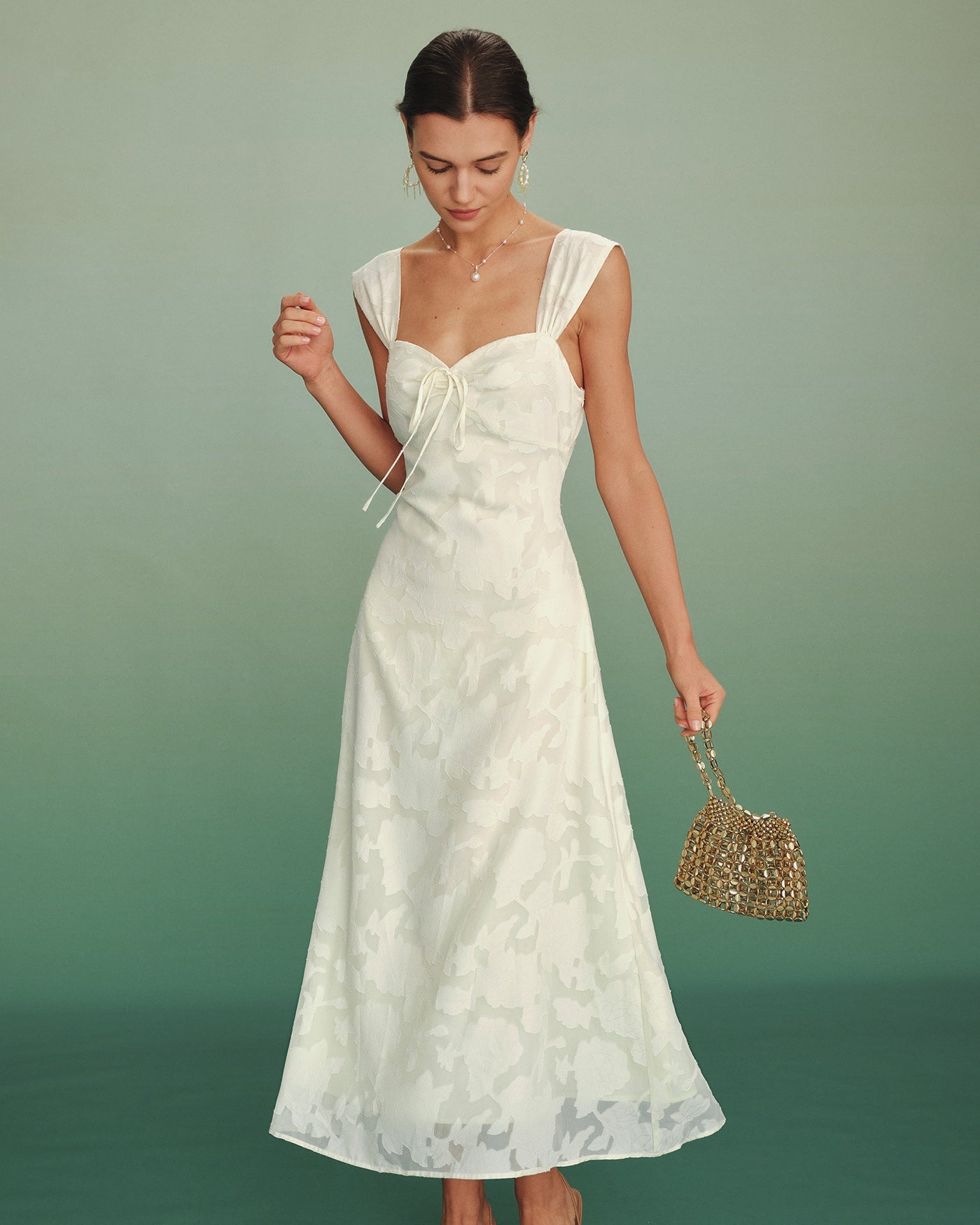 Apricot Jacquard Slip A-Line Maxi Dress