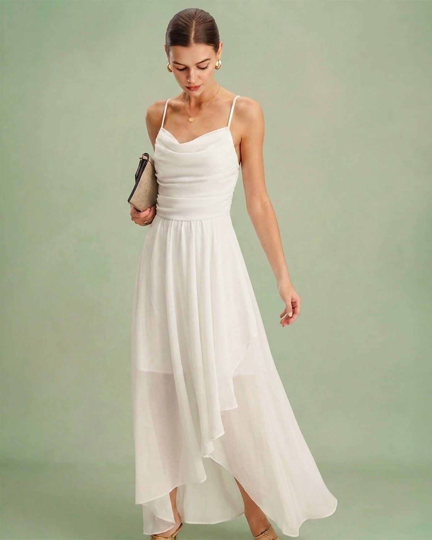 Beige X Cross Slip Chiffon Maxi Dress