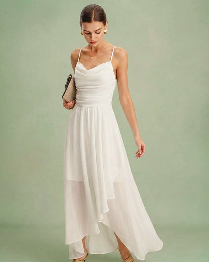 Beige X Cross Slip Chiffon Maxi Dress