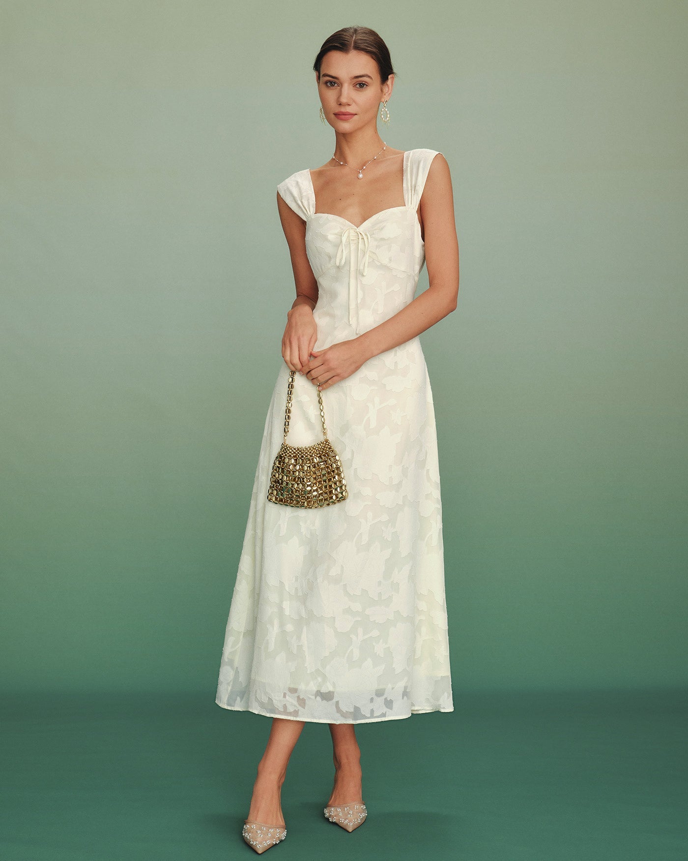 Apricot Jacquard Slip A-Line Maxi Dress